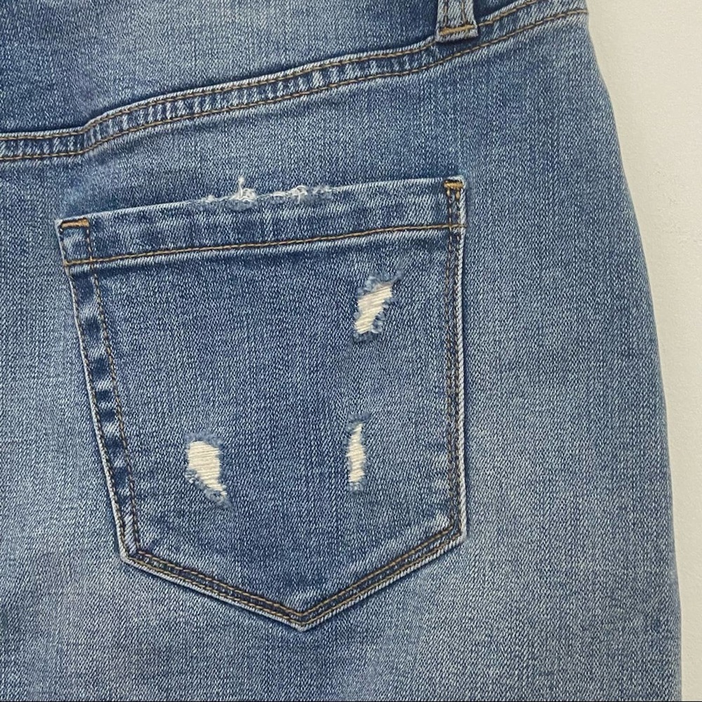 BLANK NYC Distressed Denim and Black Faux Leather Stretchy Mini Skirt Size: 27 - Picture 7 of 12